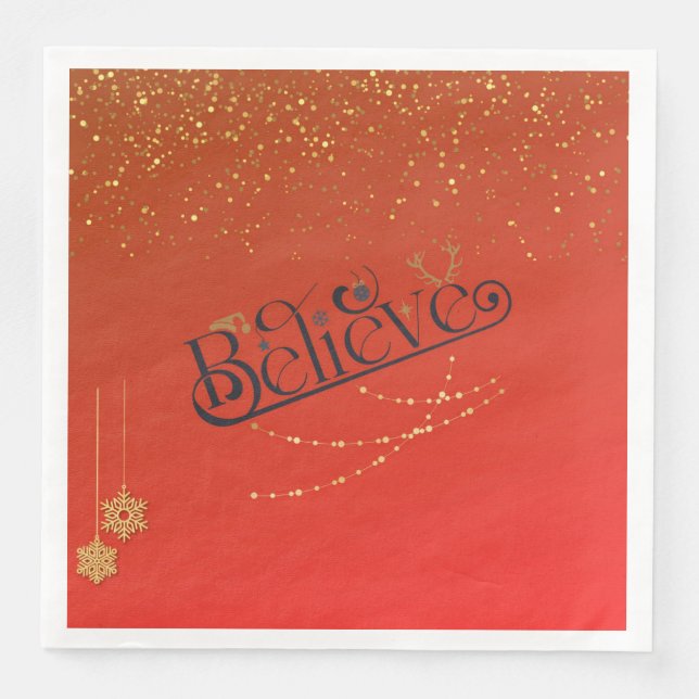 Red Christmas Napkin-Believe Napkin (Front)