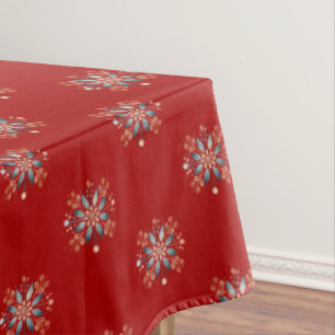 Red Christmas Nordic Folk snowflake pattern Tablecloth