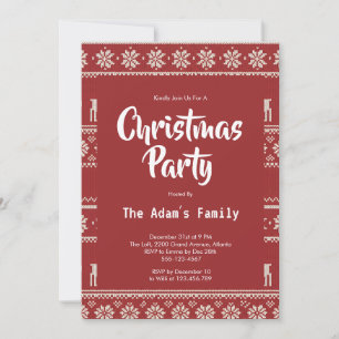 Red Christmas Nordic Reindeer Invitation Card