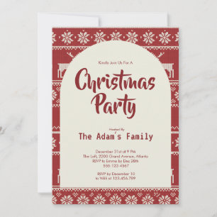 Red Christmas Nordic Reindeer Invitation Card