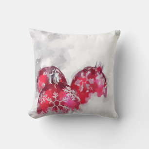 Red Christmas Ornament Ball With Glitter Snowflake Cushion