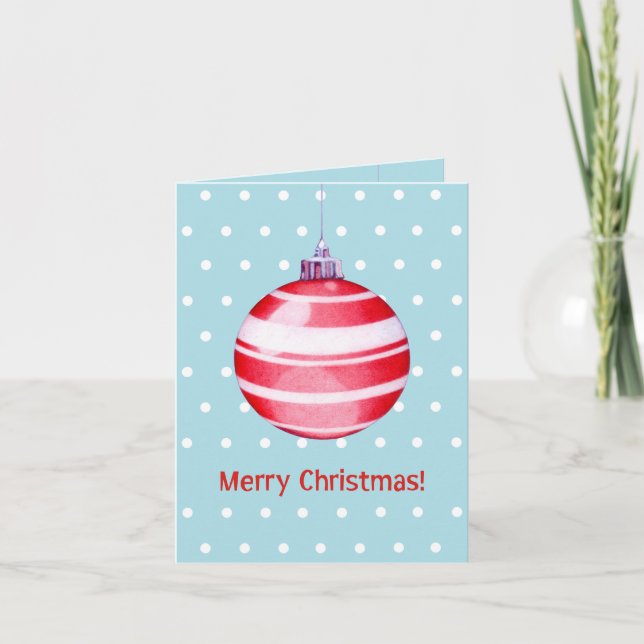 Red Christmas Ornament blue Note Card (Front)