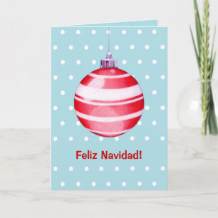 Red Christmas Ornament blue Spanish Christmas Card