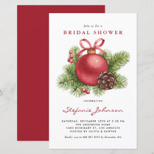 Red Christmas Ornament Bridal Shower Invitation