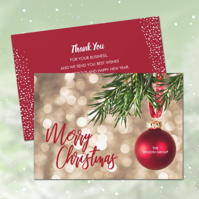 Red Christmas Ornament Business Holiday Card (Creator Uploaded)