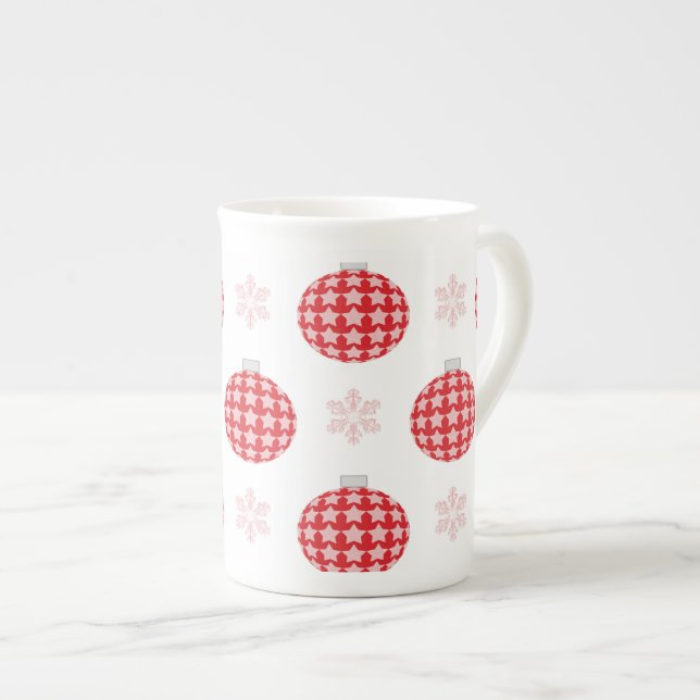 Red christmas ornament pattern bone china mug (Front Right)