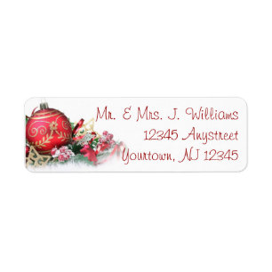 Red Christmas Ornament Return Address Label