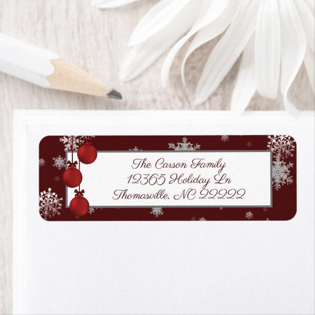 Red Christmas Ornaments Address Label Return Address Label (Insitu)