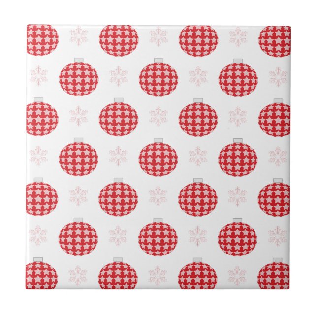 Red christmas ornaments ceramic tile (Front)