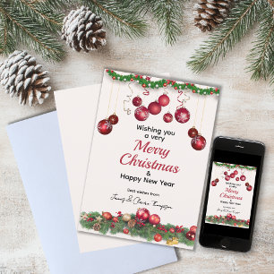 Red Christmas Ornaments Festive Holiday Card