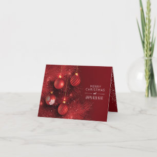 Red Christmas Ornaments Folded Photo Holiday Card