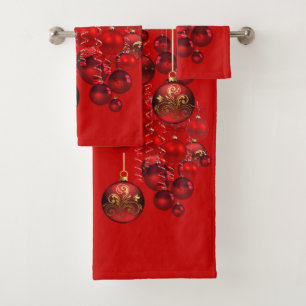 Red Christmas Ornaments Holidays Bath Towel Set