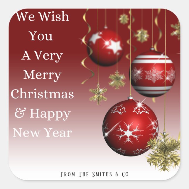 Red Christmas Ornaments In Red Ombre Background  Square Sticker (Front)