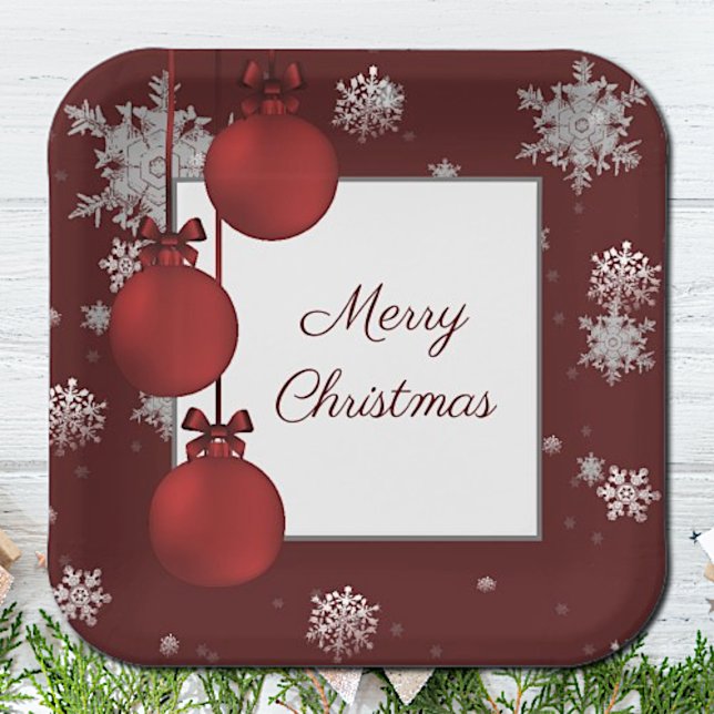 Red Christmas Ornaments Paper Plate (Red Christmas Ornaments Paper Plates)