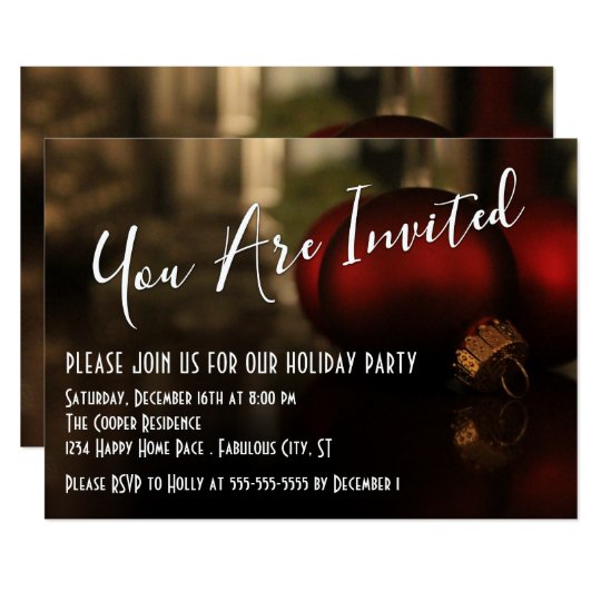 Red Christmas Ornaments Photo, Holiday Party Card