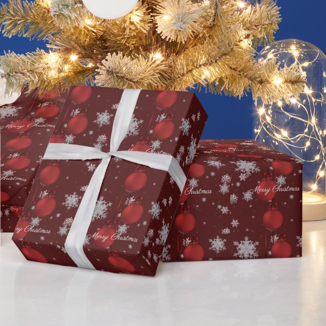 Red Christmas Ornaments Wrapping Paper (Holidays)