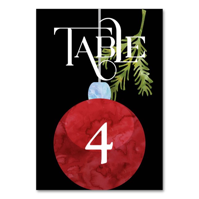 Red Christmas OrnamentWedding Reception Table Number (Front)