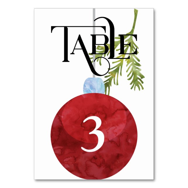 Red Christmas OrnamentWedding Reception Table Number (Front)