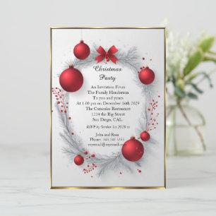 Red Christmas party baubles Elegant Invitation