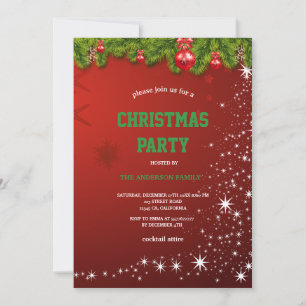 Red CHRISTMAS PARTY red Ornaments and Snowflakes  Invitation