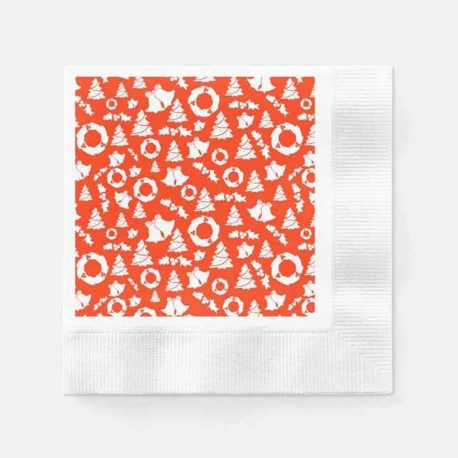 Red Christmas Pattern Coined Cocktail Paper Napkin (Front)