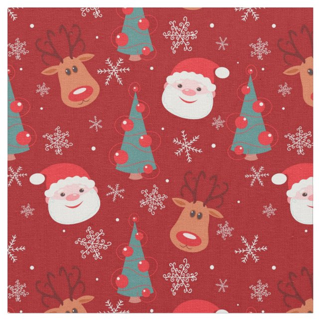 Red Christmas pattern Fabric (Close Up)