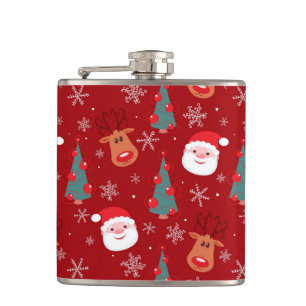 Red Christmas pattern Hip Flask