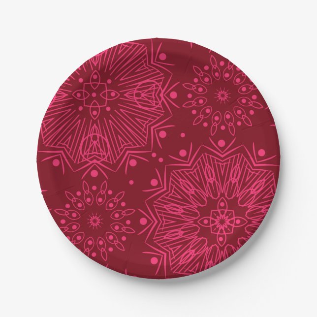 Red Christmas pattern Paper Plate (Front)