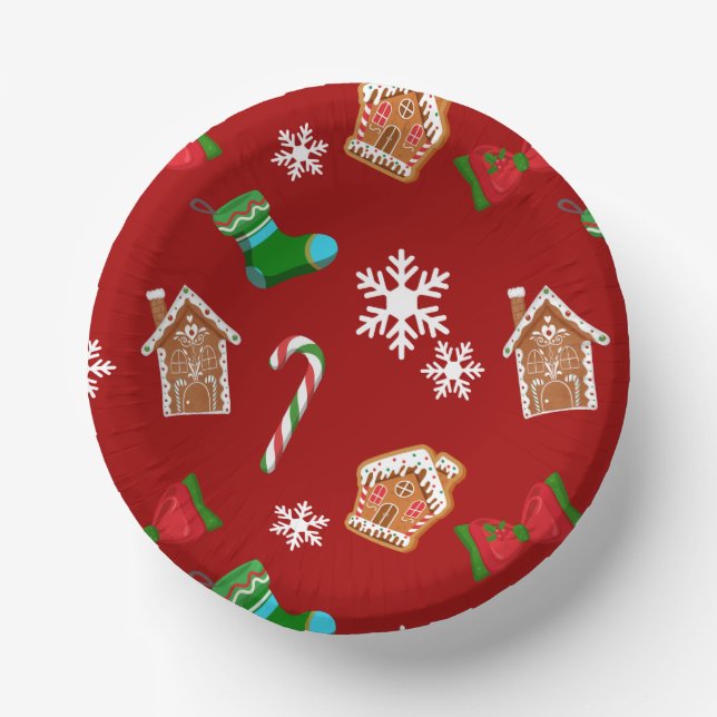 Red Christmas Pattern Paper Plate (Front)
