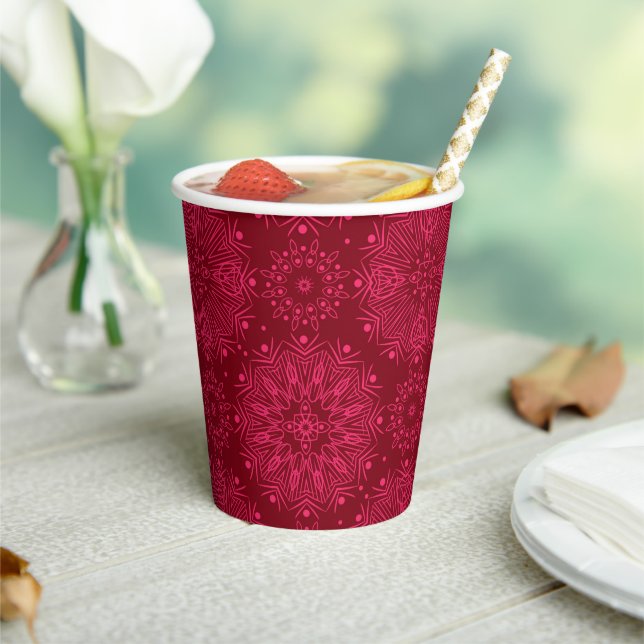 Red Christmas pattern Paper Plate Cups (Insitu)