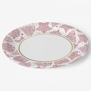 Red Christmas Pattern Paper Plates