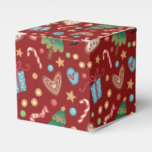 Red Christmas Pattern Party Favour Small Gift Box (Front Side)