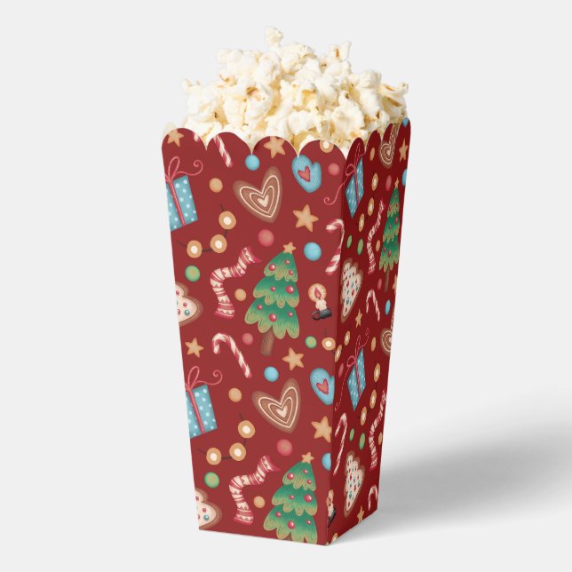 Red Christmas Pattern Popcorn Party Favour Gift Bo Box (Popped)