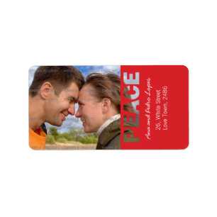 Red Christmas Peace Holiday Photo Label