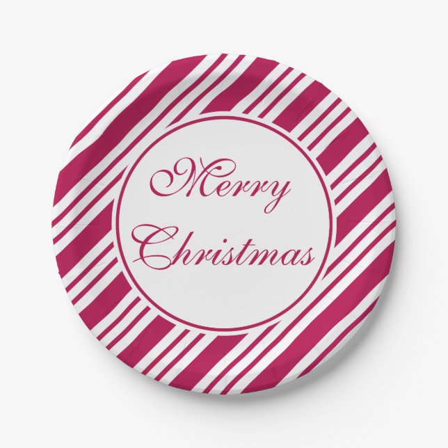 Red Christmas Peppermint Candy Party Paper Plates (Front)