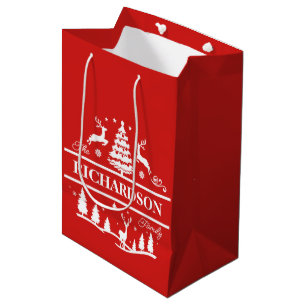 Red Christmas Personalised Family Name   Holiday Medium Gift Bag