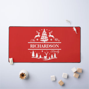Red Christmas Personalized Family Name   Holiday Desk Mat