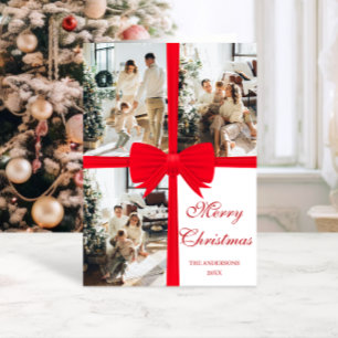 Red Christmas Photo Card with Festive Ribbon