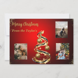 Red Christmas Photo Card with Gold & Black Decor