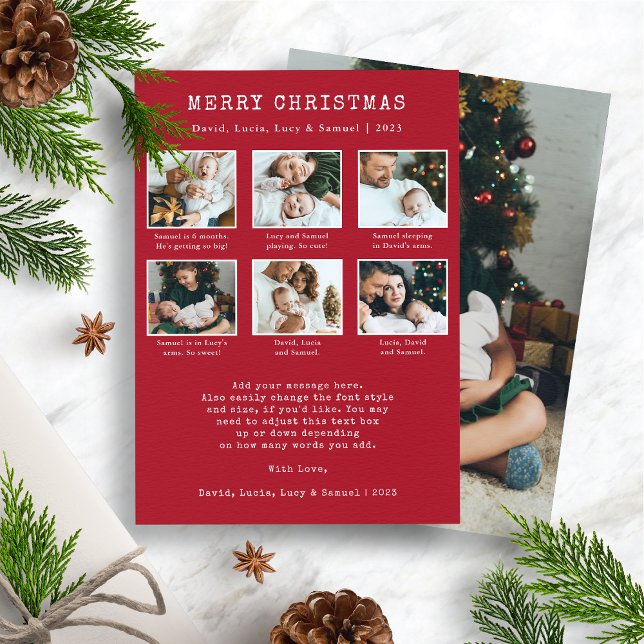 Red Christmas Photo Collage Holiday Card (Merry Christmas Photo Collage Holiday Card - Red and White)