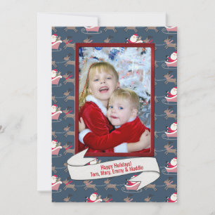 red Christmas photo frame on Santa background Holiday Card