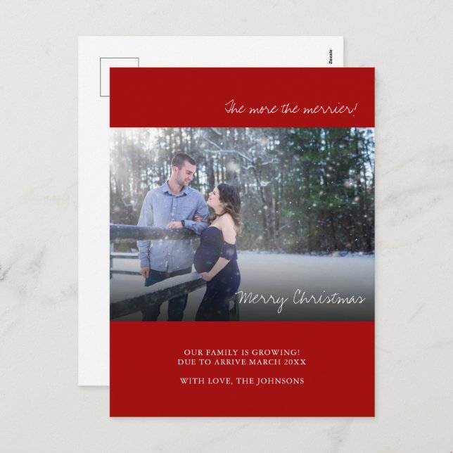 Red Christmas Photo Pregnancy Announcement Card (Front/Back)