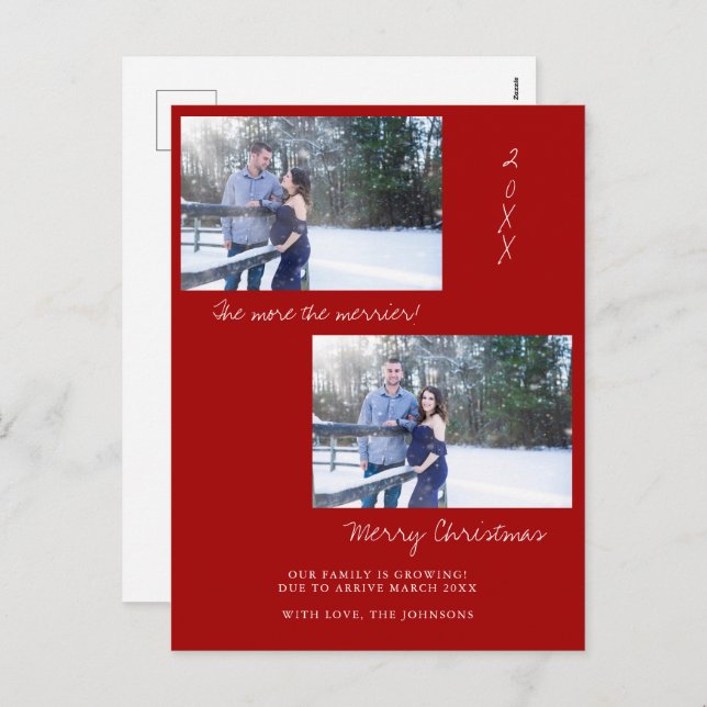 Red Christmas Photo Pregnancy Announcement Card (Front/Back)