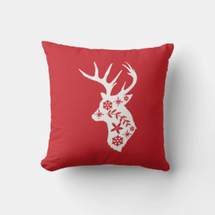 Red Christmas Pillow with White Deer