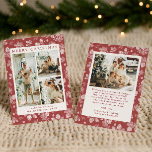 Red Christmas Pine Cones Pattern Family Photos Holiday Card