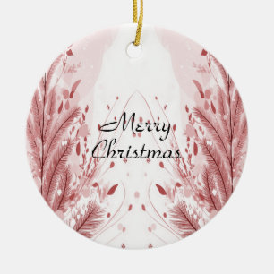 Red Christmas Pine Tree Snow Beautiful Ceramic Ornament