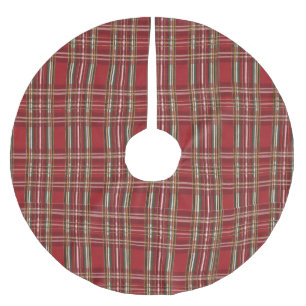 Red Christmas Plaid Brushed Polyester Tree Skirt