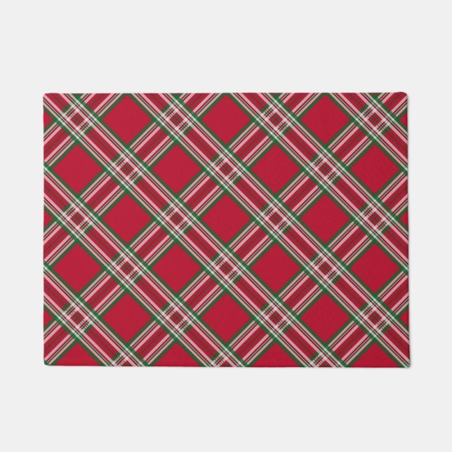 Red Christmas Plaid Doormat (Front)