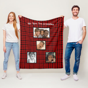 Red Christmas Plaid Family Photos Love You Grandma Fleece Blanket
