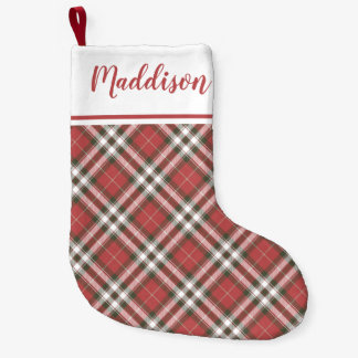 Red Christmas plaid pattern personalized name  Small Christmas Stocking